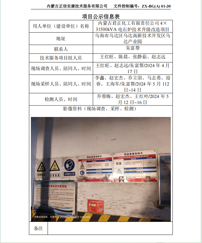 內(nèi)蒙古君正化工有限責任公司 4× 31500kVA 電石爐技術(shù)升級改造項目控評